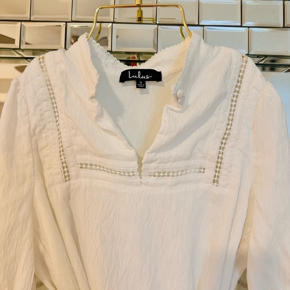 Lulus Dearest Love White Mock Neck Ruffled Mini Dress (Small) - Picture 4 of 4